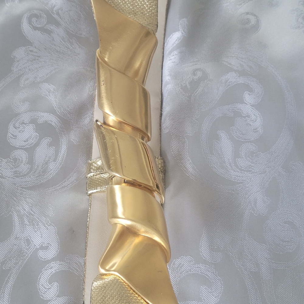 Judith Leiber Gold Lizard Women's Belt With Gold Color Buckle 38 - Picture 6 of 12